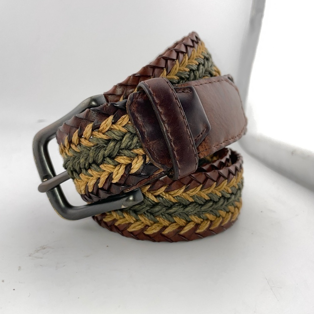 Orvis Sz 42 Woven Leather Tapered-Edge Belt Brown Antiqued Buckle 4ao4 Usa
